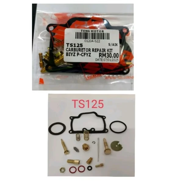 my-11134207-7ras9-m4wvvjjn21uze3.webp ORIGINAL PELAMPONG CARBURETOR REPAIR KIT TS125 TS100 FLOAT NEEDLE TS125 TS100 PISTON CAP SLIDE VALVE THROTTLE GASKET
